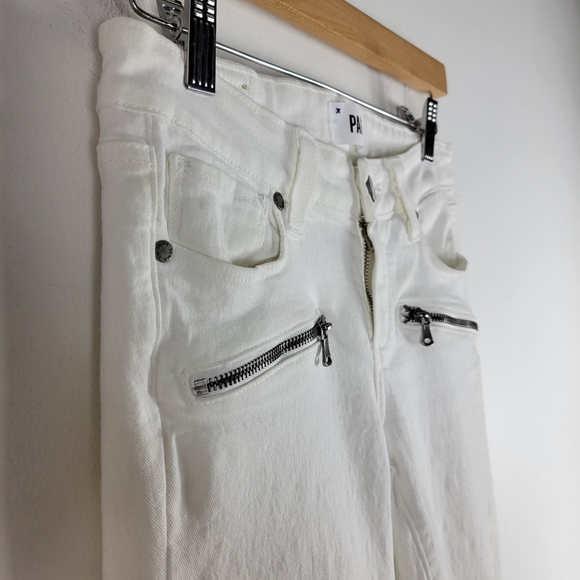 Paige Indio Zip Moto Zip Mid Rise Skinny White Jeans - Picture 3 of 9